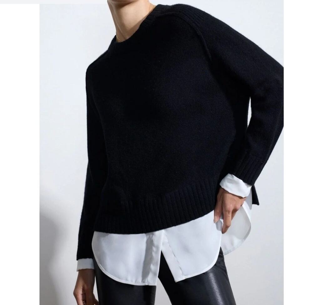 Brochu Walker Sz M Black The Parson Crew Looker Layered Cashmere Wool Sweater